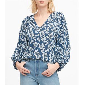 Banana Republic Blue Crinkle Blouson-Sleeve Top